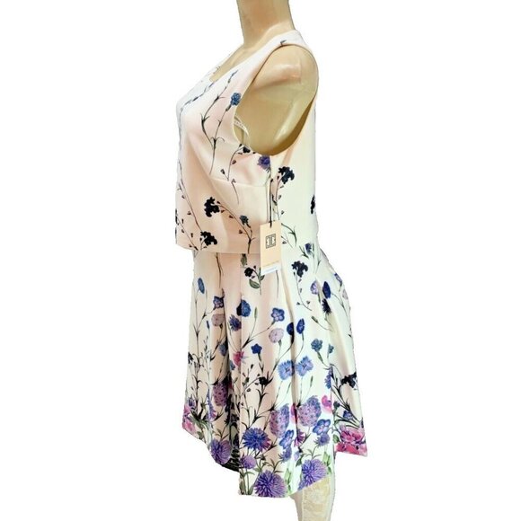 Ivanka Trump 12 White Floral Lined Pleats Side Pockets Zip Back Sleeveless Dress - Picture 5 of 6